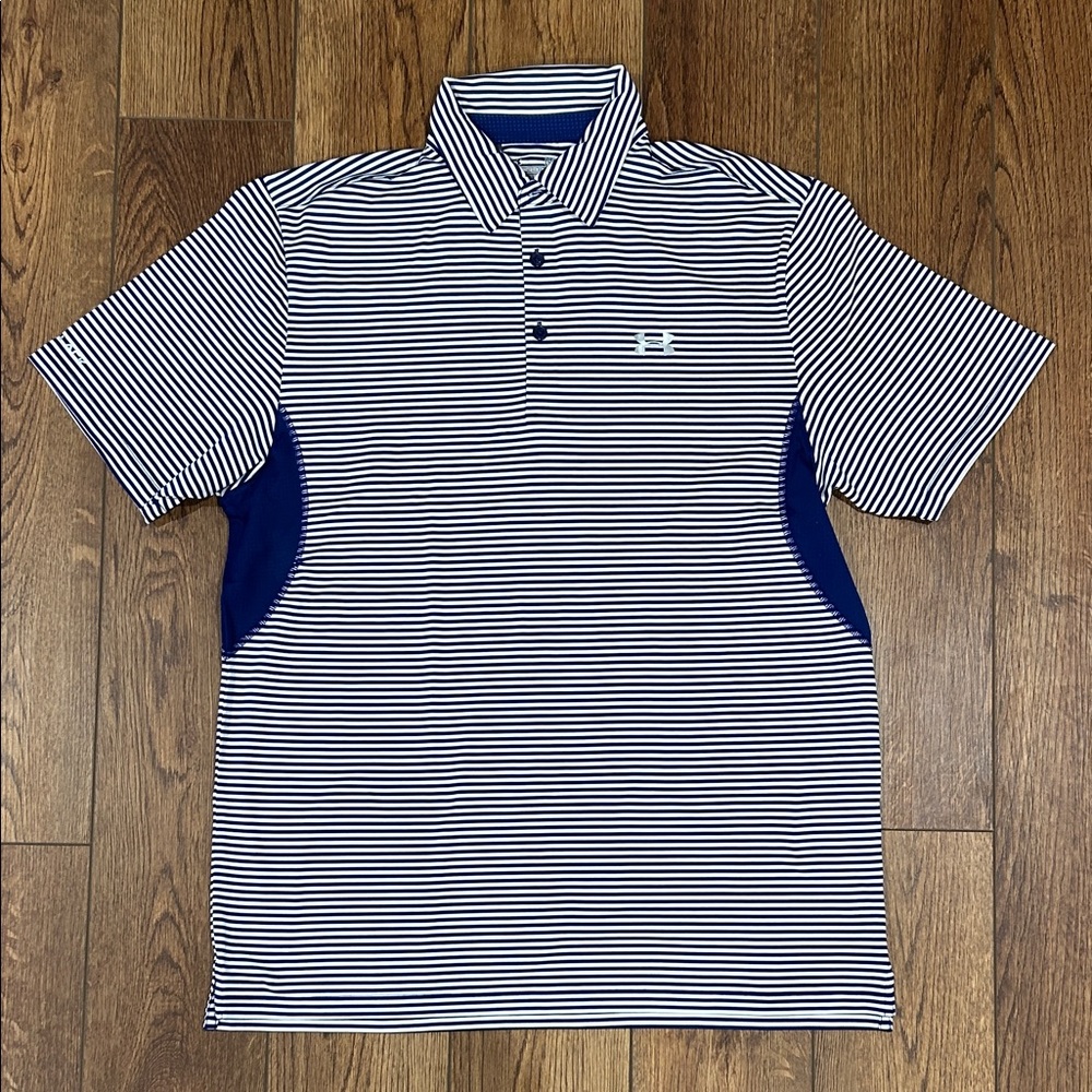 Under Armour Men's Navy and White Striped Polo
